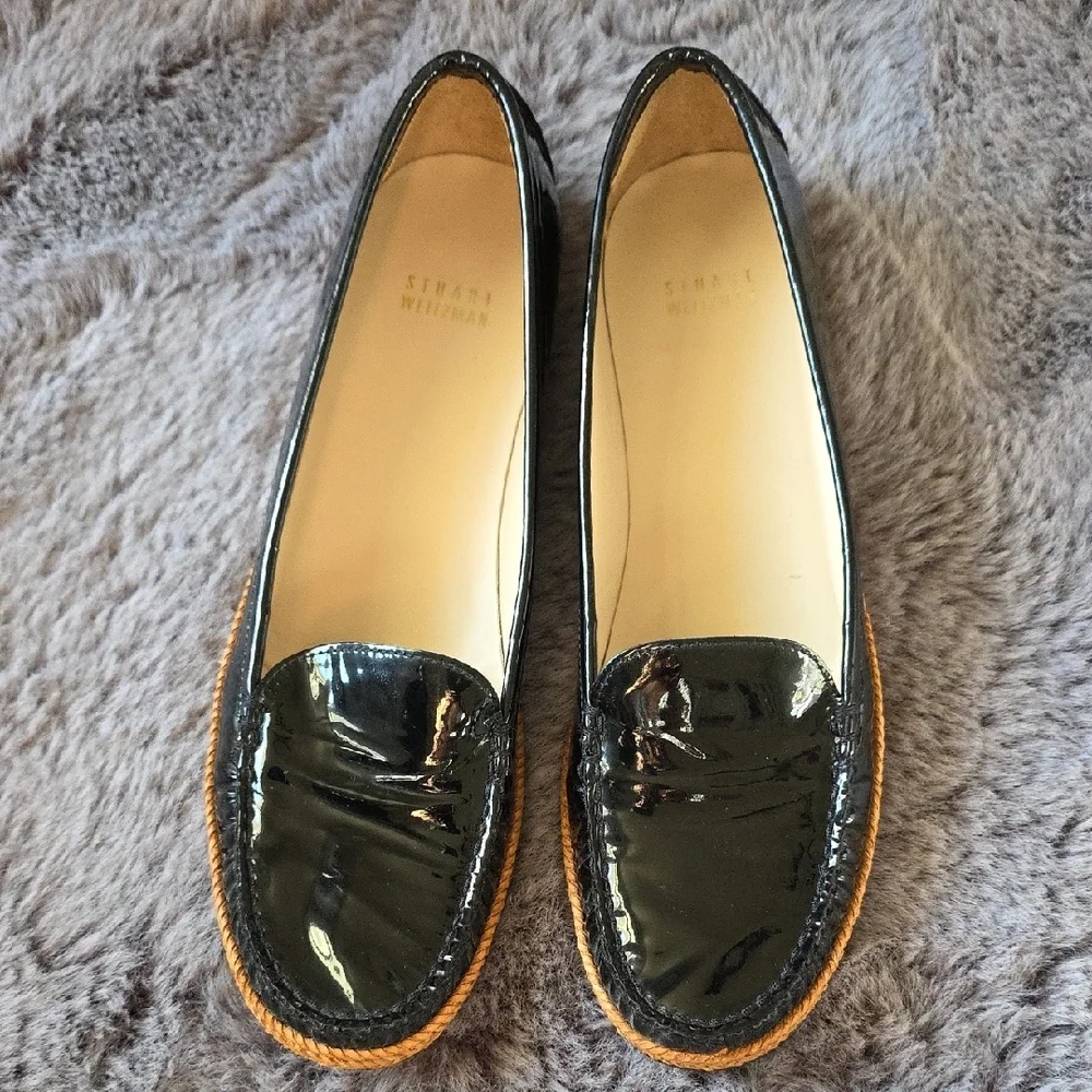 Stuart Weitzman Patent Leather Espadrilles Flats Vtg Classic Loafer Design 9.5 N
